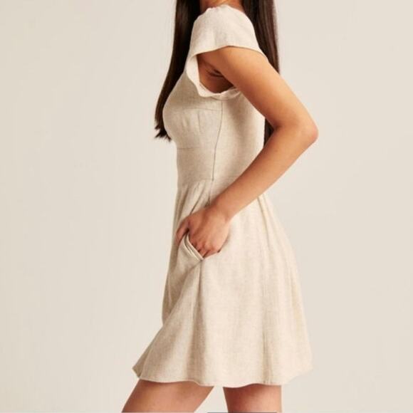 Abercrombie & Fitch Linen Blend Knotted Front Flutter Sleeve Mini Dress Medium - Picture 2 of 16